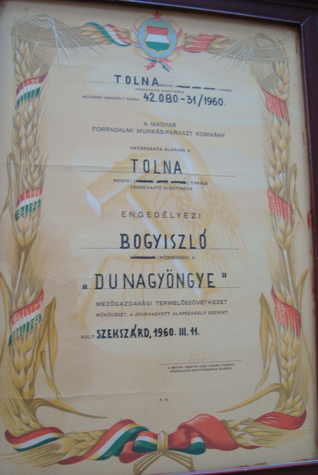 Bekeretezett oklevél a cég történetéből